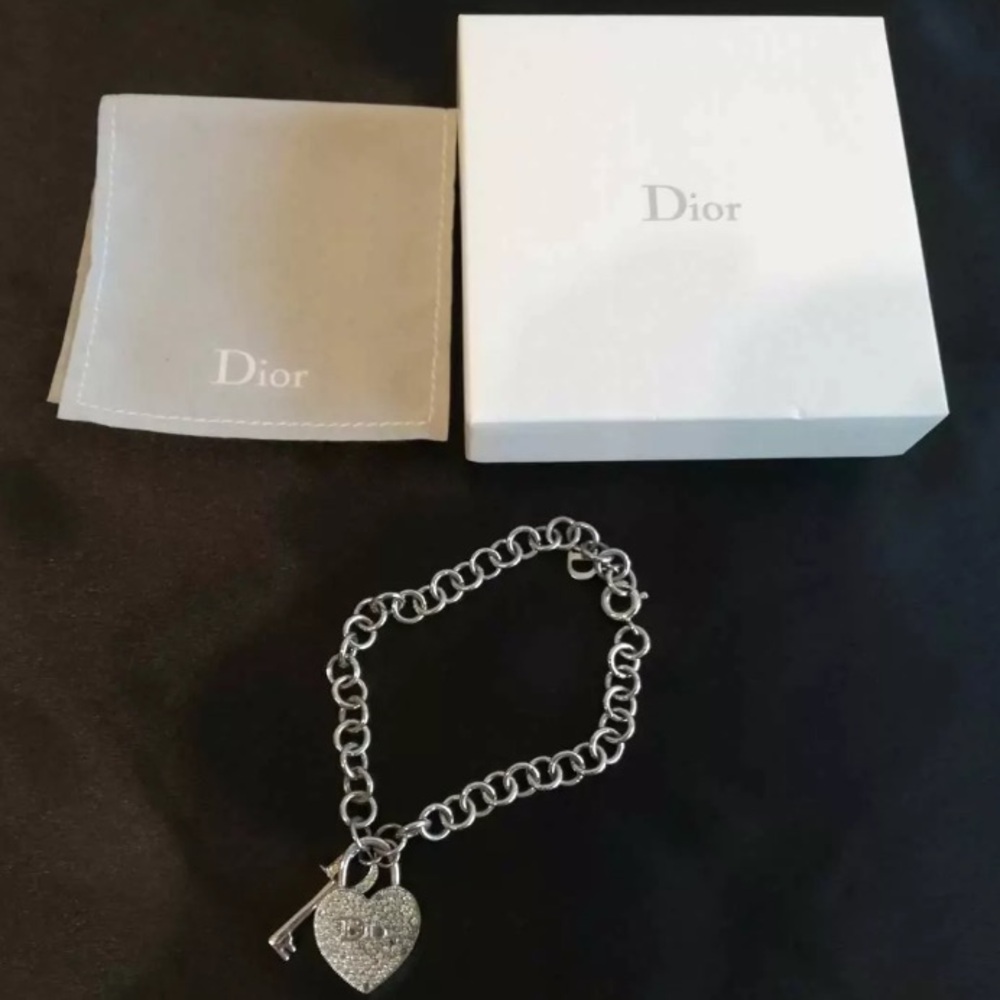 Dior Silver Rhinestone Heart Key Charm Bracelet - Picture 4 of 9